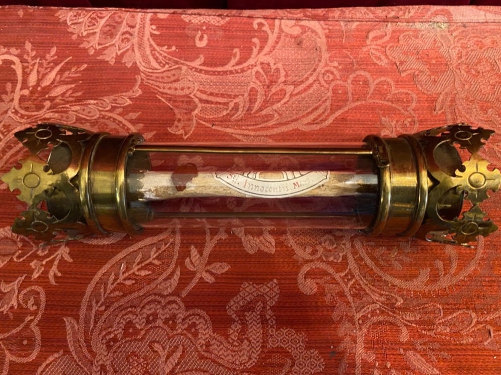 1 Classicistic Cylinder Reliquary - Relic Ex Ossibus  St. Innocentii M.