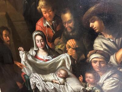 Large Monumental Flemish Masterwork / Adoration Of The Shepherds style Classicistic en Hand - Painted on Canvas, Flemish Belgium 17 th century ( 1675 )