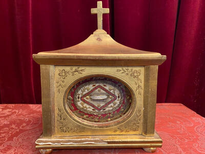 Reliquary - Relic Ex Ossibus St. Austriclinien style Classicistic en Wood / Gilt / Originally Sealed / Glass, France 19 th century ( Anno 1825 )