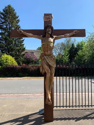 Corpus Christi With Cross en hand-carved wood Oak, St. Anna Church Amstelveen Netherlands 20th century (Anno 1930)