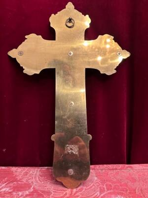 Cross With Corpus Christi. en Brass / Bronze / Wood, France 19 th century ( Anno 1875 )