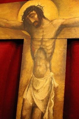 Cross With Hand-Painted Corpus  (Charles Eyck ?)                                             en Oak wood, Dutch 20th century ( 1955 )