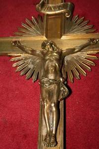 Double Side Processional Cross en Brass / Bronze, France 19 th century