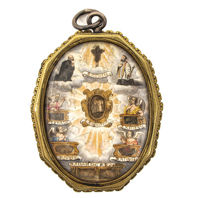 Double - Sided Multi Reliquary With Important Female Saints en Bronze / Glass / Hand Coloured, Italy  19 th century ( Anno 1845 )