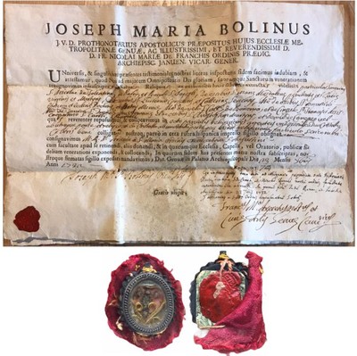 Ex-Ossibus Relic Of St Nicholas Of Tolentino With Seal Signed J.M. Bolinus18th Century Seal And Silk Threads Are Intact Italy 18 th century