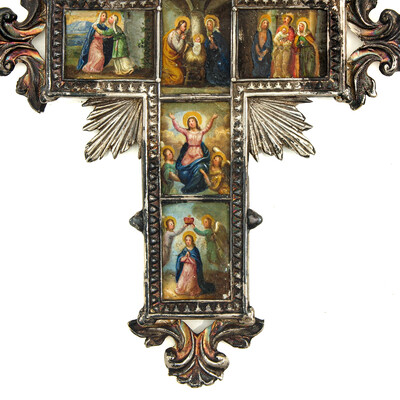 Exceptional Cross  Life Of St. Mary en Imaginations Life of St. Mary in full Silver - Frame , Italy 18 th century ( Anno 1765 )
