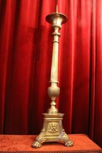 Exceptional Pascal Candle Stick ! Measures: 120 Cm Without Pin. en Bronze / Silvered, Belgium 19th century