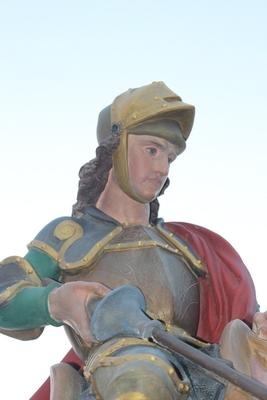 Exceptional Statue St. George en Terra-Cotta polychrome, France 19th century