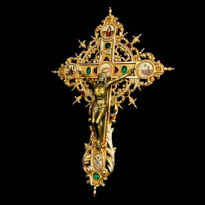 Exclusive, Antique And Extraordinary Representation Of Conventual Art, Byzantine Style Of Religious Goldsmithing. Weight 2.5 Kgs ! en Bronze Gilt Stones Enamel, France 19th century