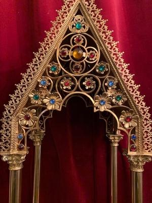 Exposition-Chapel en Brass / Bronze Polished / New Varnished / Stones, France 19th century ( anno 1890 )
