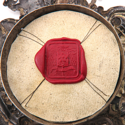 First Class Reliquary - Ex Ossibus Relic St. Franciscus & St. Clara en Silver / Glass / Originally Sealed, Italy  19 th century ( Anno 1835 )