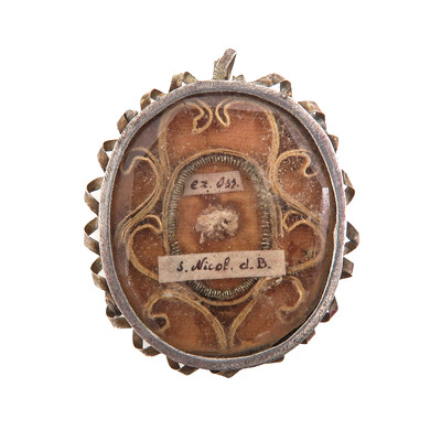 First Class Reliquary - Ex Ossibus Relic St. Nicholas Of Bari en Silver / Glass / Originally Sealed, Italy  18 th century