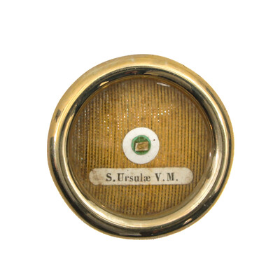 First Class Reliquary - Relic Ex Ossibus St. Ursula With Original Document en Brass / Glass / Wax Seal, Belgium  19 th century ( Anno 1895 )