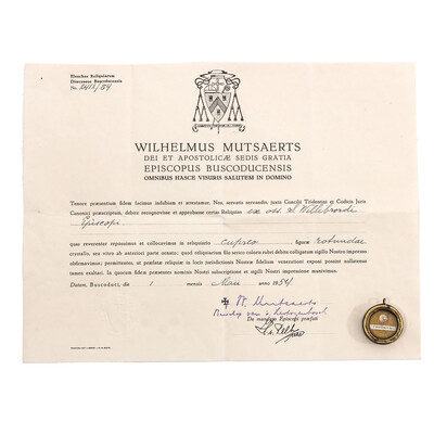 1  First - Class Reliquary - Relic Ex Ossibus St. Willibrordus With Original Document