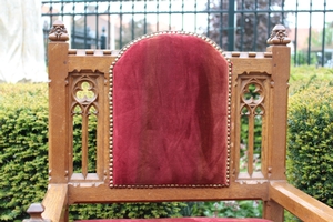 Chair. Completely & Professionally Refit According To The Traditional Methods And With Original Materials. style Gothic en Oak wood / Red Velvet, Belgium 19th century