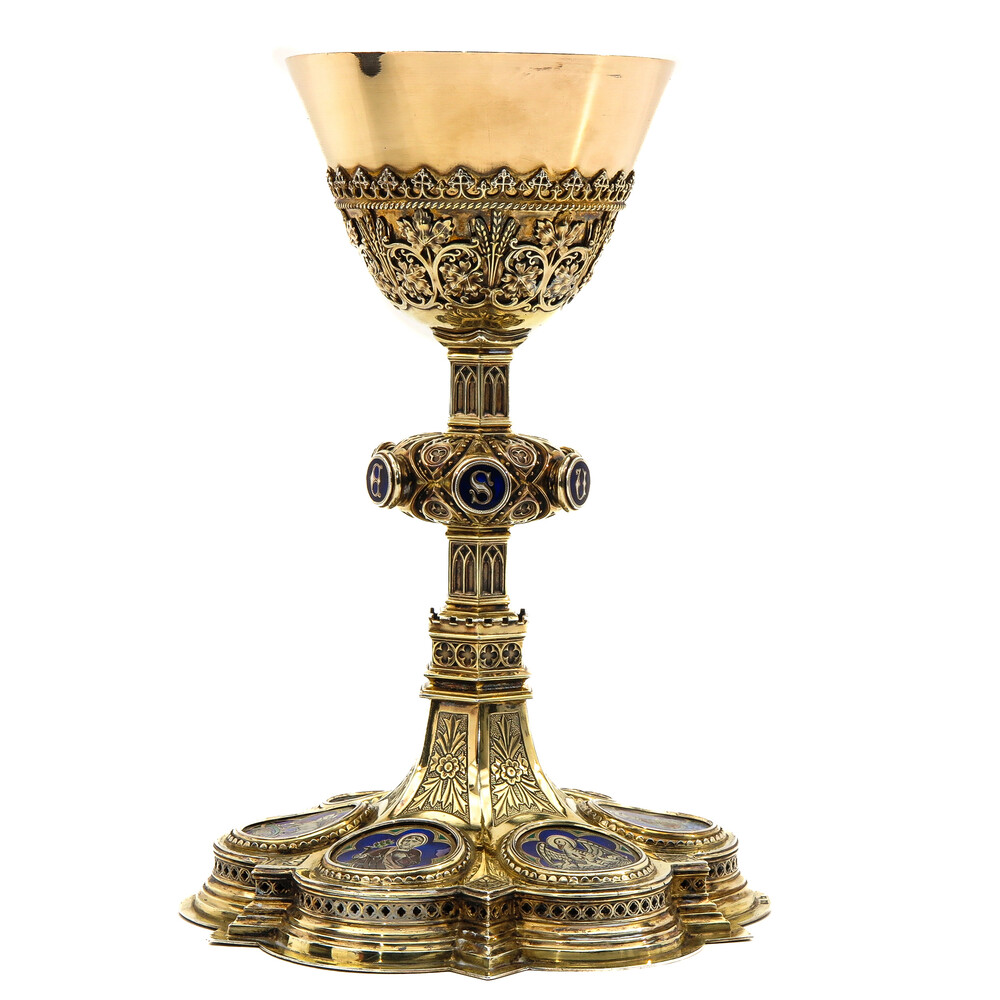 1 Gothic  Chalice With Origal Paten & Case.