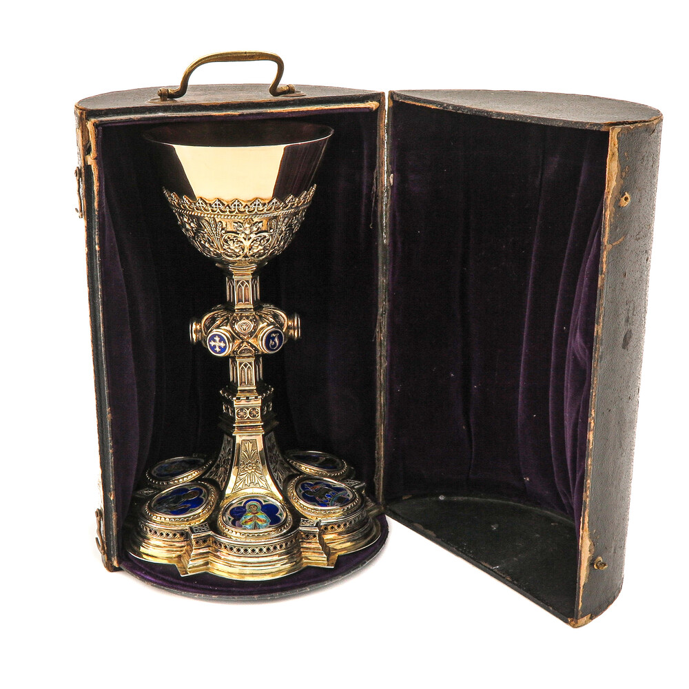 1 Gothic  Chalice With Origal Paten & Case.