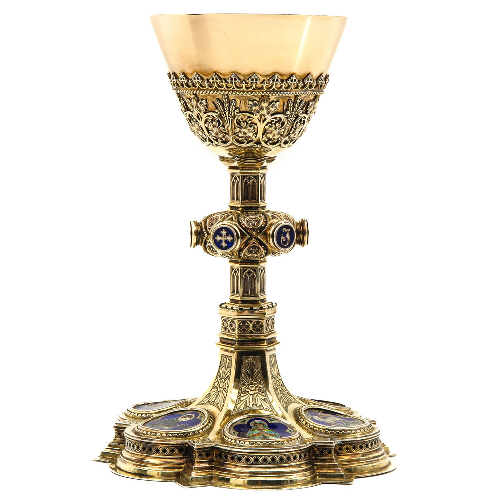 1 Gothic  Chalice With Origal Paten & Case.