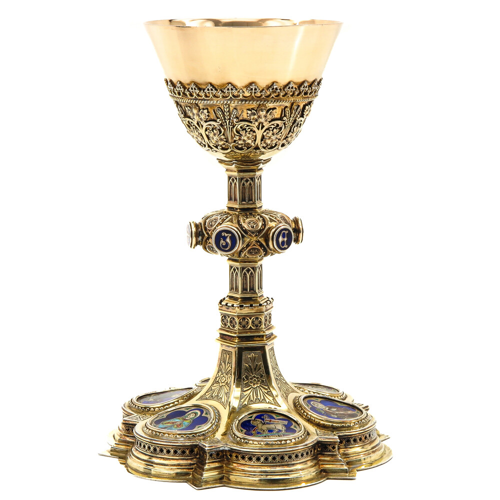 1 Gothic  Chalice With Origal Paten & Case.