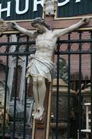 Corpus With Cross style gothic en Terra - Cotta / Wood Evangelists made of metal, Belgium 19 th century