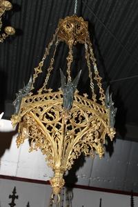 Large Sanctuary Lamp style Gothic en Bronze, France 19th century