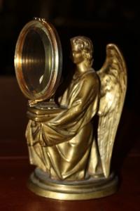 Lunula Holder Angel style gothic en Bronze / gilt / Lunula full silver, France 19th century
