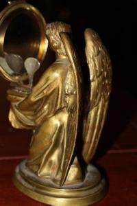 Lunula Holder Angel style gothic en Bronze / gilt / Lunula full silver, France 19th century