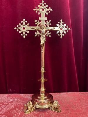 Altar - Cross style Gothic - Style en Bronze / Polished and Varnished / Stones, Belgium  19 th century ( Anno 1875 )