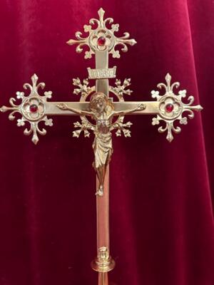 Altar - Cross style Gothic - Style en Bronze / Polished and Varnished / Stones, Belgium  19 th century ( Anno 1875 )