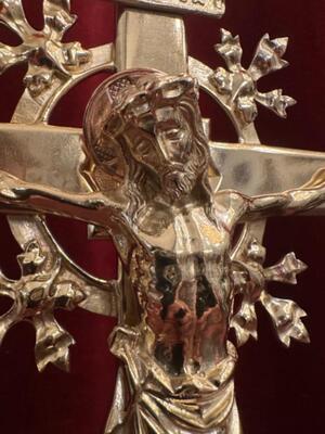 Altar - Cross style Gothic - Style en Bronze / Polished and Varnished / Stones, Belgium  19 th century ( Anno 1875 )