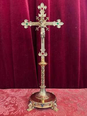 Altar - Cross style Gothic - Style en Bronze / Polished and Varnished / Stones / Glass, Bruges - Belgium  19 th century ( Anno 1885 )
