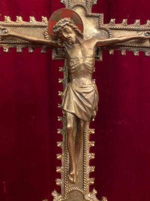 Altar - Cross style Gothic - style en Bronze / Gilt / Glass, France 19 th century ( Anno 1890 )