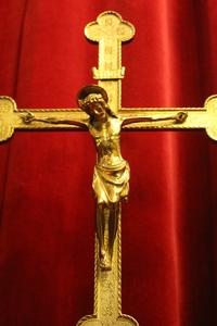 Altar Cross style Gothic - style en Full - Bronze - Gilt, Belgium 19th century