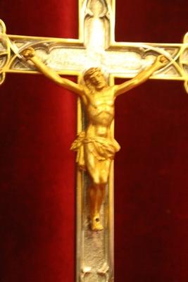 Altar - Cross style Gothic - style en Brass / Bronze / Silvered - Plated, Southern Germany 19th century