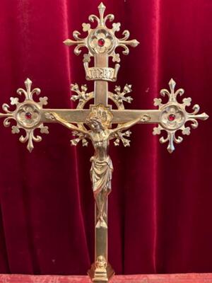 Altar - Cross By: Bourdon style Gothic - Style en Bronze / Polished and Varnished / Glass, Gent -  Belgium  19 th century ( Anno 1885 )