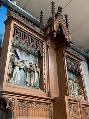 Altar Measures Without Steps. Relief Panels All Wood. style Gothic - style en Oak wood, Izegem Belgium 19th century