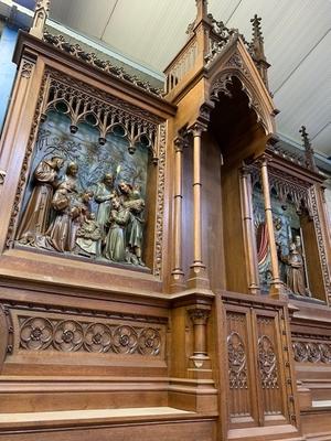 Altar Measures Without Steps. Relief Panels All Wood.  style Gothic - style en Oak wood, Izegem Belgium 19th century