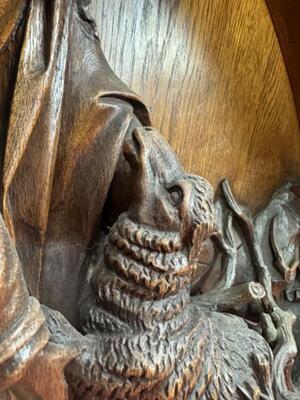 Architectural Ornament Depicting Jesus And The Sheep style Gothic - Style en Oak wood, Netherlands  19 th century ( Anno 1875 )