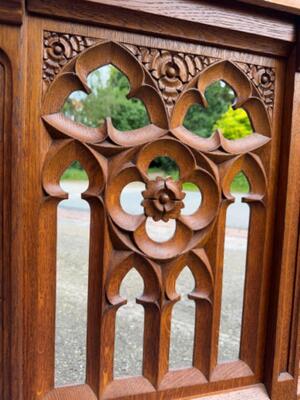 Architectural Ornament / Front Piece Communion Rail style Gothic - Style en Oak wood, Belgium  19 th century ( Anno 1885 )