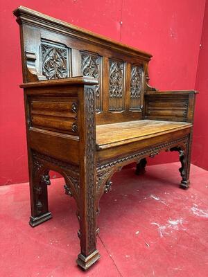Bench style Gothic - Style en Oak wood, Belgium  19 th century