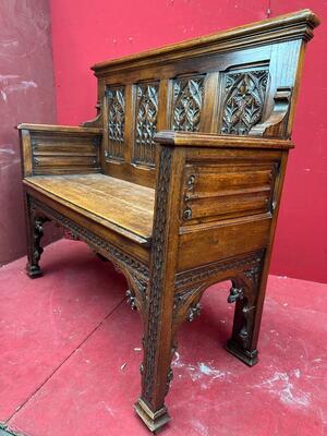 Bench style Gothic - Style en Oak wood, Belgium  19 th century