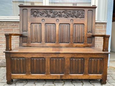 Bench style Gothic - Style en Oak Wood, Belgium 19 th century