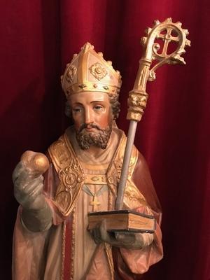 Bishop Statue  style Gothic - style en plaster polychrome, France 19th century ( anno 1875 )