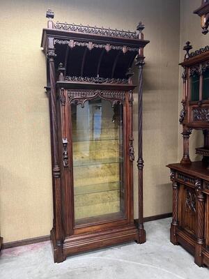 Cabinet Expected ! Signed : V. Aimone. style Gothic - Style en Walnut wood , France 19 th century