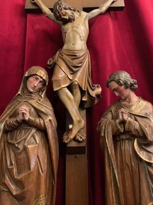 Calvary Scene Corpus Christi St. Mary & St. John  style Gothic - style en hand-carved wood polychrome, Belgium 19th century ( anno 1865 )