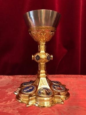 Chalice style Gothic - style en Full Silver / Polished and Varnished/ Gilt / Enamell, Dutch 19th century ( anno 1875 )
