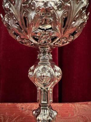 Chalice style Gothic - Style en Full - Silver ( 800 ) / Silver Marks Present / Polished & Varnished., Belgium  19 th century ( 1882 )