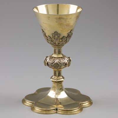 Chalice By :  Billaux-Grossé  style Gothic - Style en Full - Silver / Silver Marks Present, Bruxelles - Belgium  19 th century