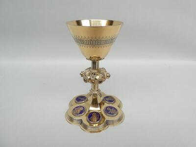 Chalice By : Bourdon style Gothic - Style en Full Silver, Gent - Belgium  19 th century