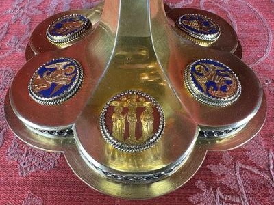 Chalice By: Bourdon Gent ! style Gothic - Style en Full - Silver / Silver Marks Present / Stones / Enamel, Gent - Belgium  19 th century ( Anno 1870 )